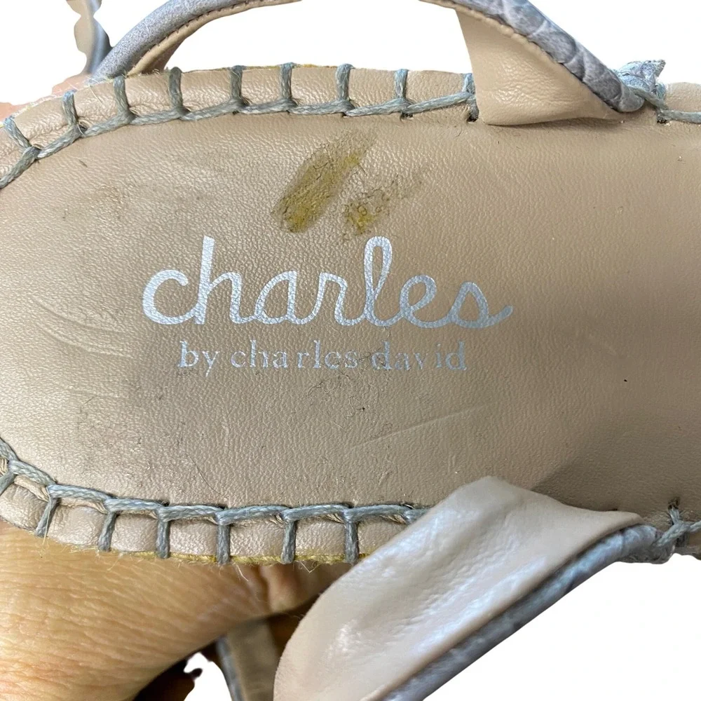 Charles by Charles David Silver Croc Embossed Espadrille‎ Wedge Sandals  9
